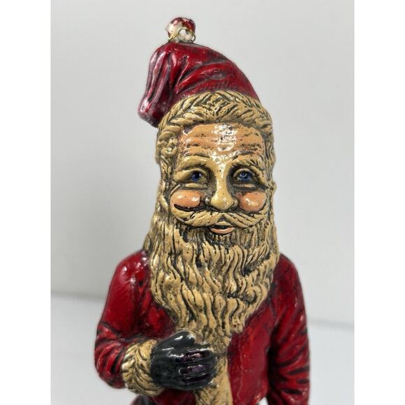 Vtg 8.5" Plastic Santa Claus W/Toy Sack Blow Mold Tabletop Ornament Rosy Cheeks - Picture 4 of 9